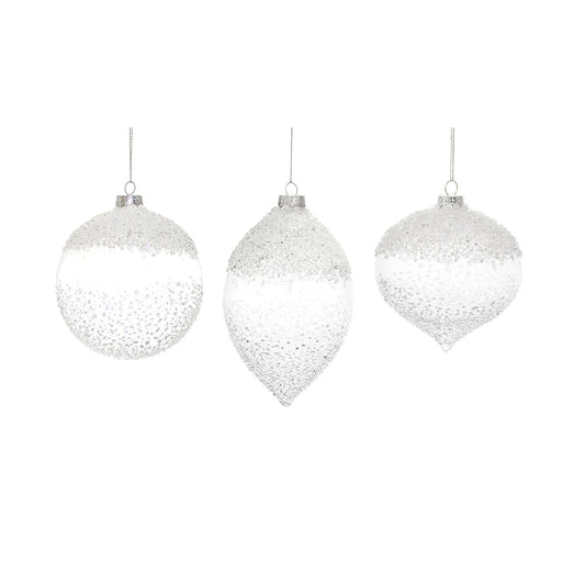 White Beaded Glass Ornament Set Of 6