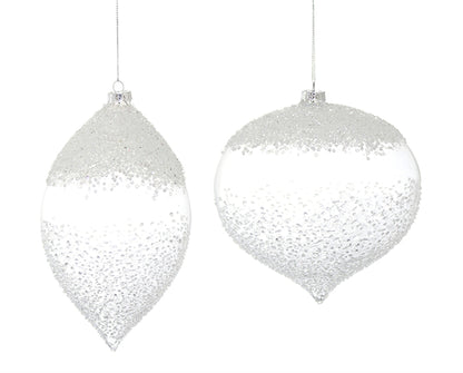 White Beaded Glass Ornament Set Of 4