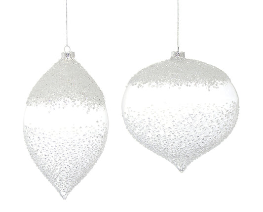 White Beaded Glass Ornament Set Of 4