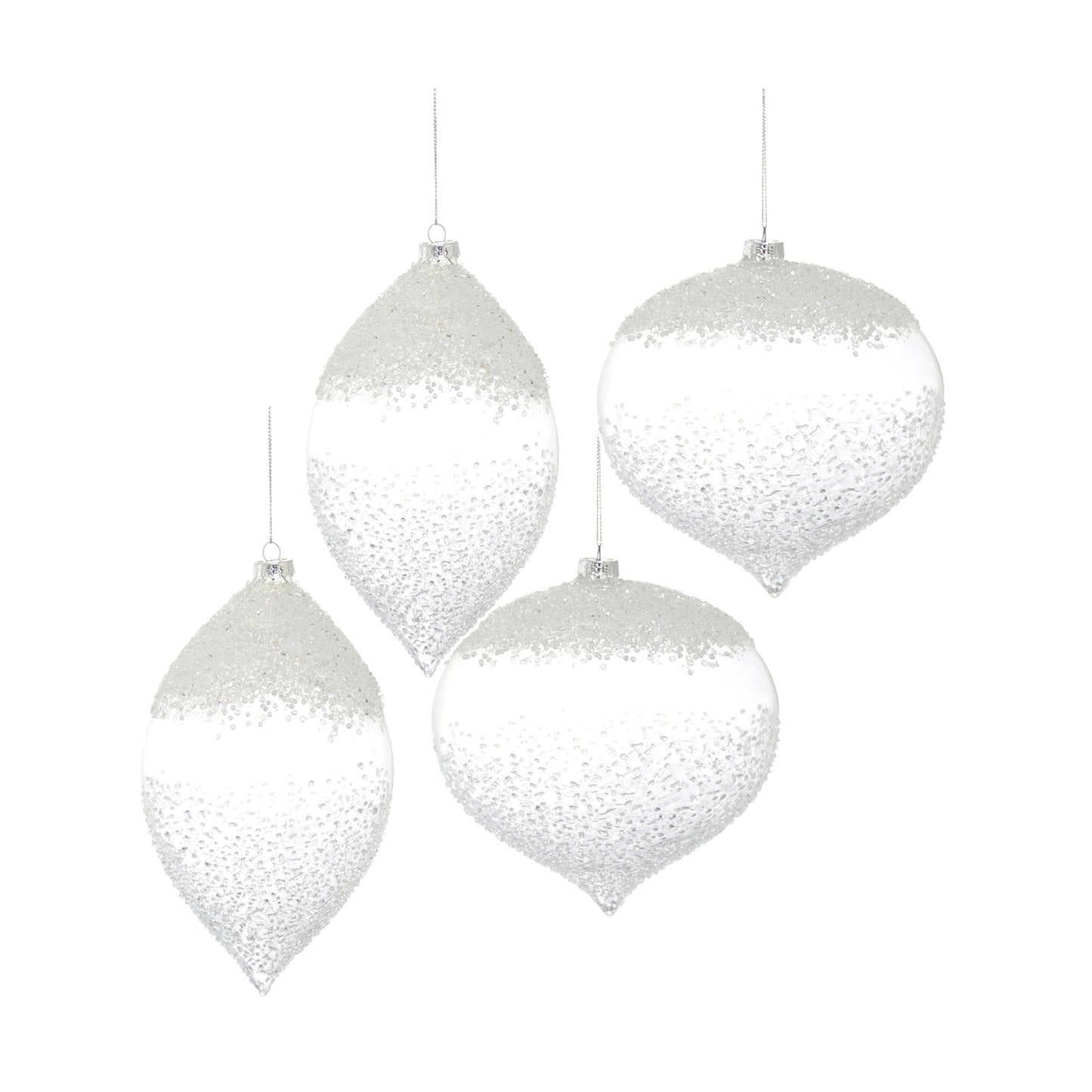 White Beaded Glass Ornament Set Of 4