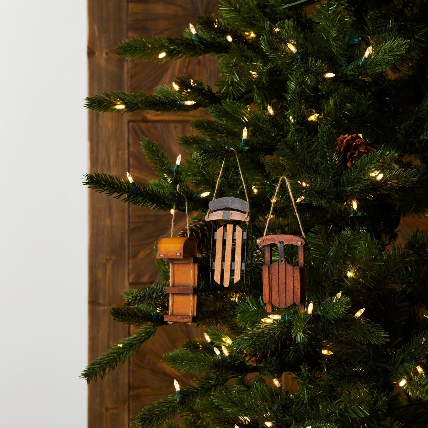 Wooden Sled Ornament Set Of 12