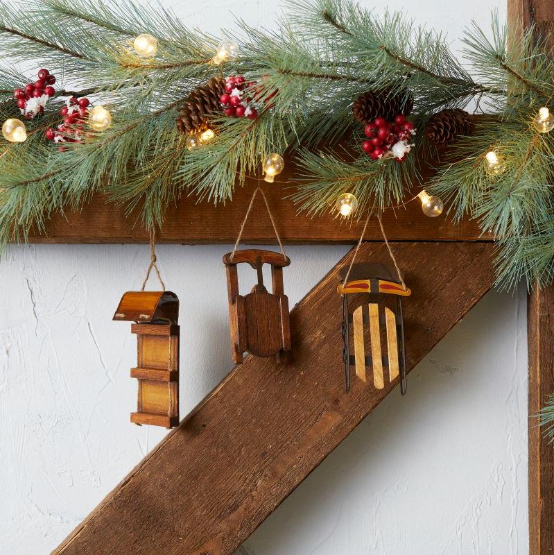 Wooden Sled Ornament Set Of 12