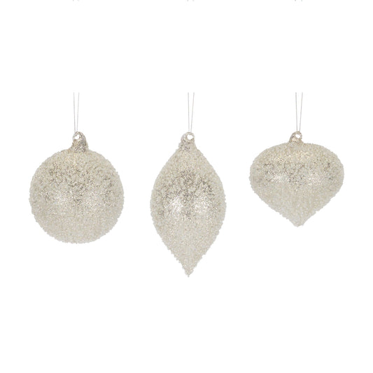 Silver Beaded Glass Ornament Set Of 6