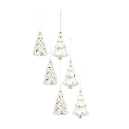 White Frosted Pine Tree Ornament Set Of 6
