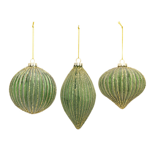 Ribbed Glass Ornament with Gold Accent Set Of 6