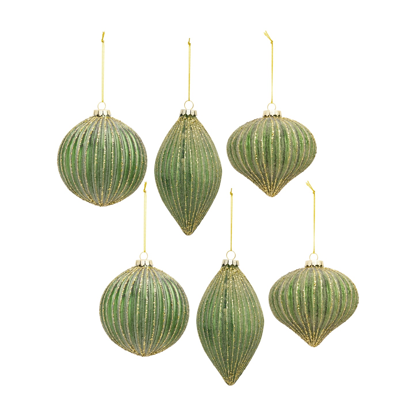 Ribbed Glass Ornament with Gold Accent Set Of 6