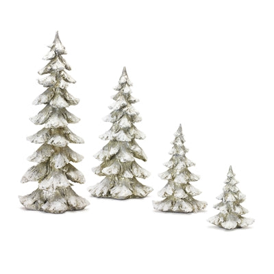 Frosted Pine Tree Decor with Silver Finish Set of 4