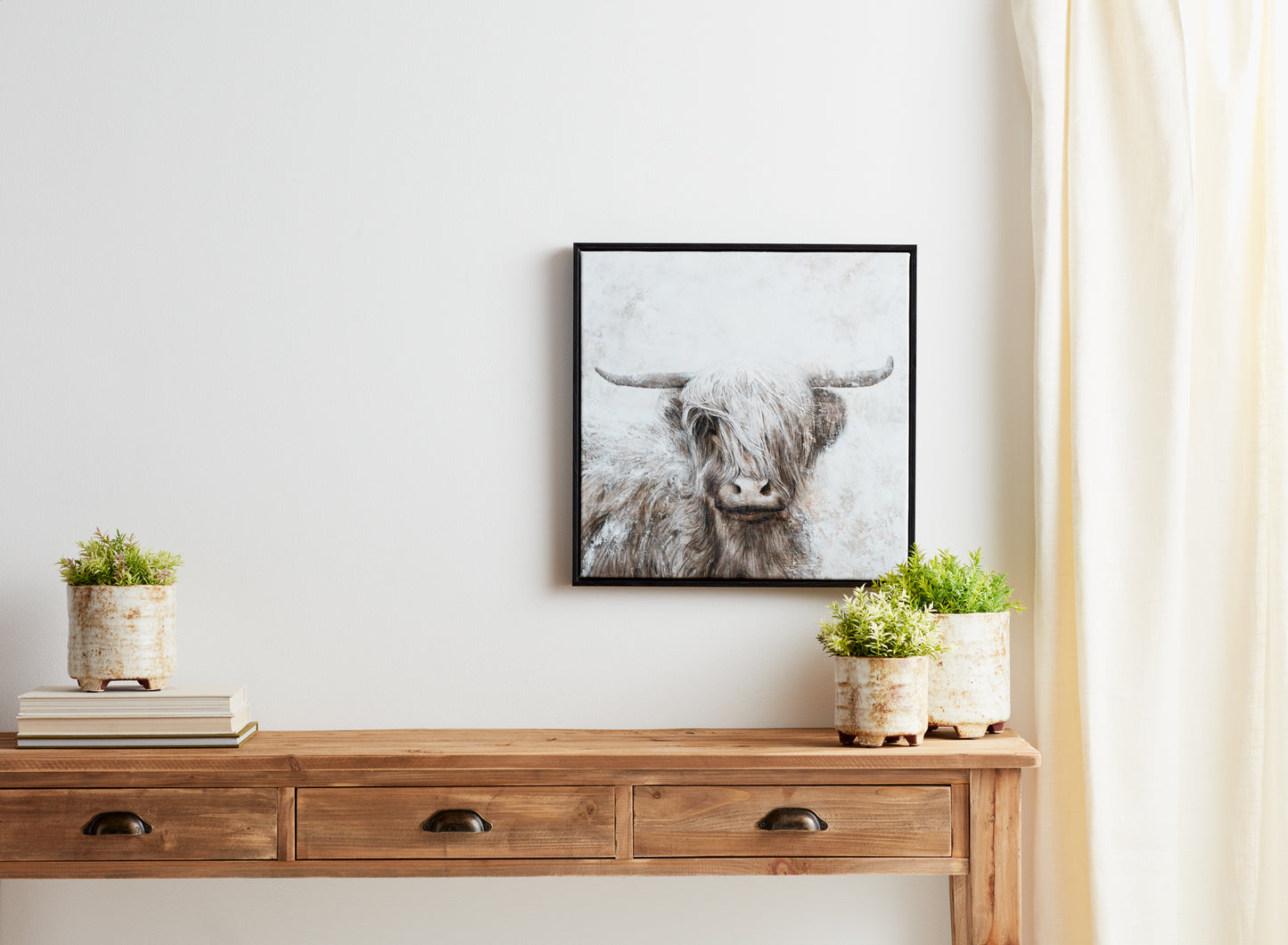 Framed Mountain Bull Canvas Painting