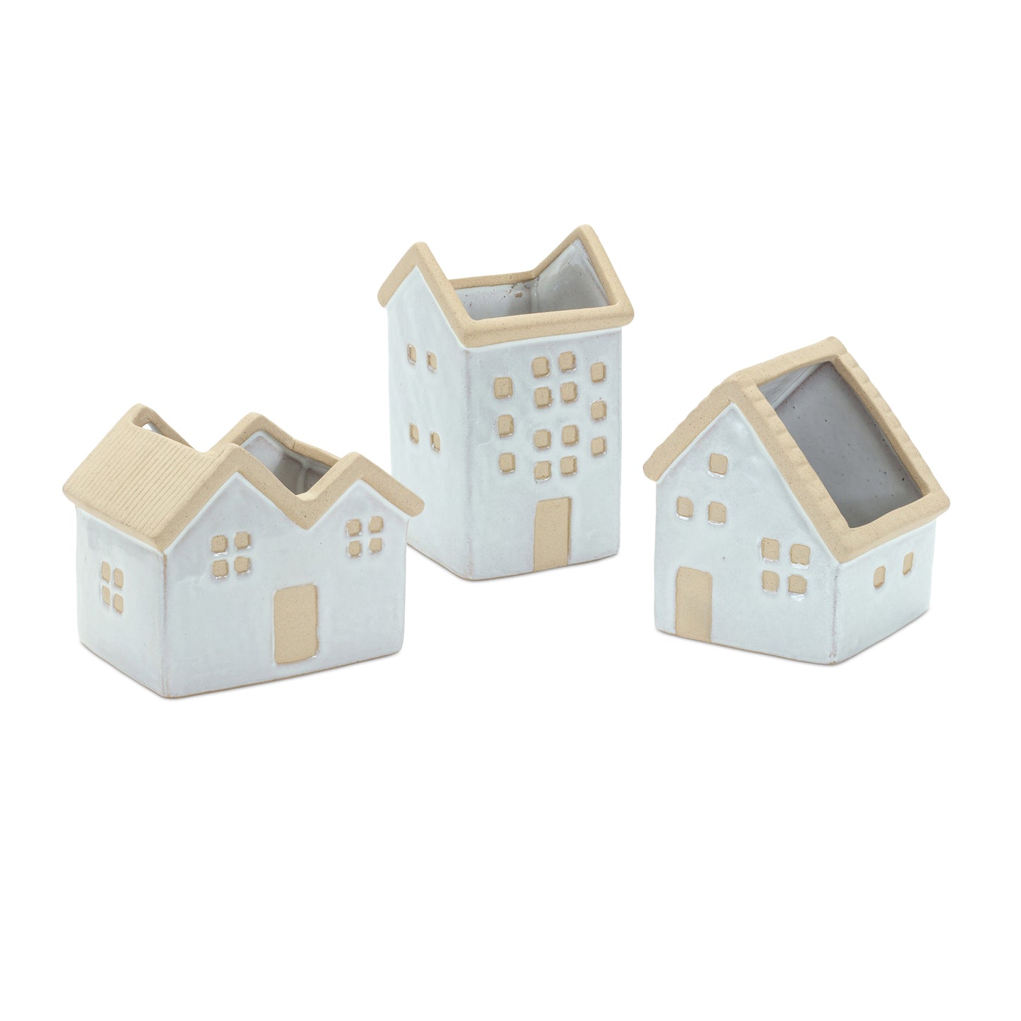 Neutral Porcelain House Planter Set of 3