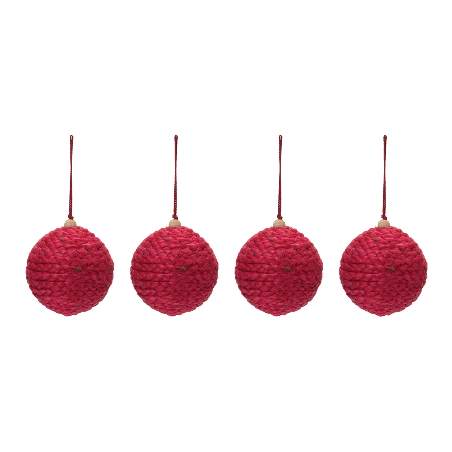 Red Jute Ball Ornament Set Of 4