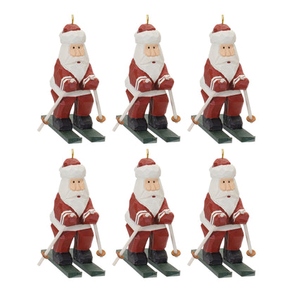 Wooden Santa On Skis Ornament Set Of 6