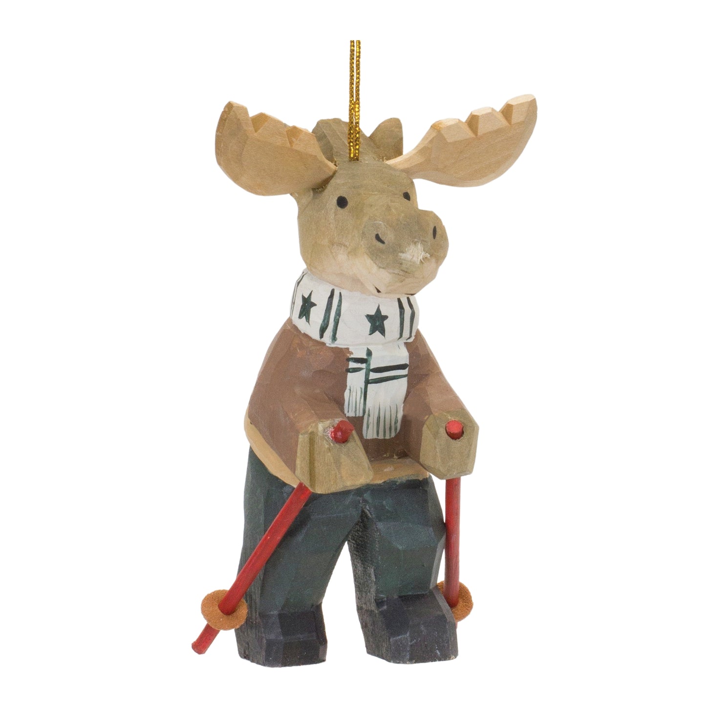 Wooden Moose On Skis Ornament Set Of 6