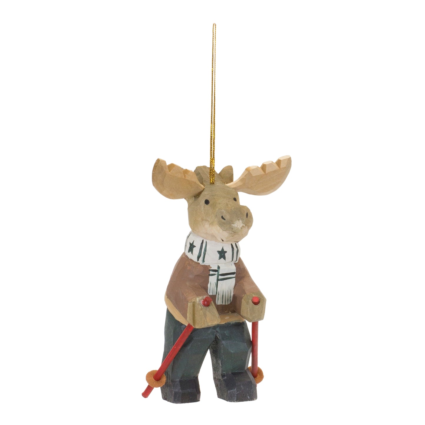 Wooden Moose On Skis Ornament Set Of 6