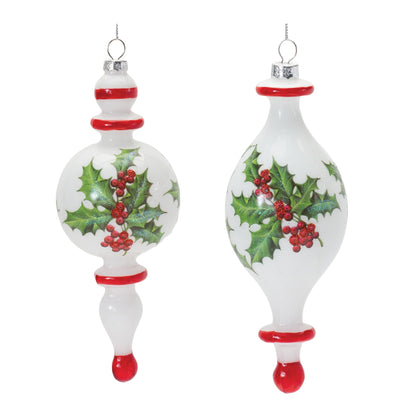 Holly Finial Drop Ornament Set Of 6