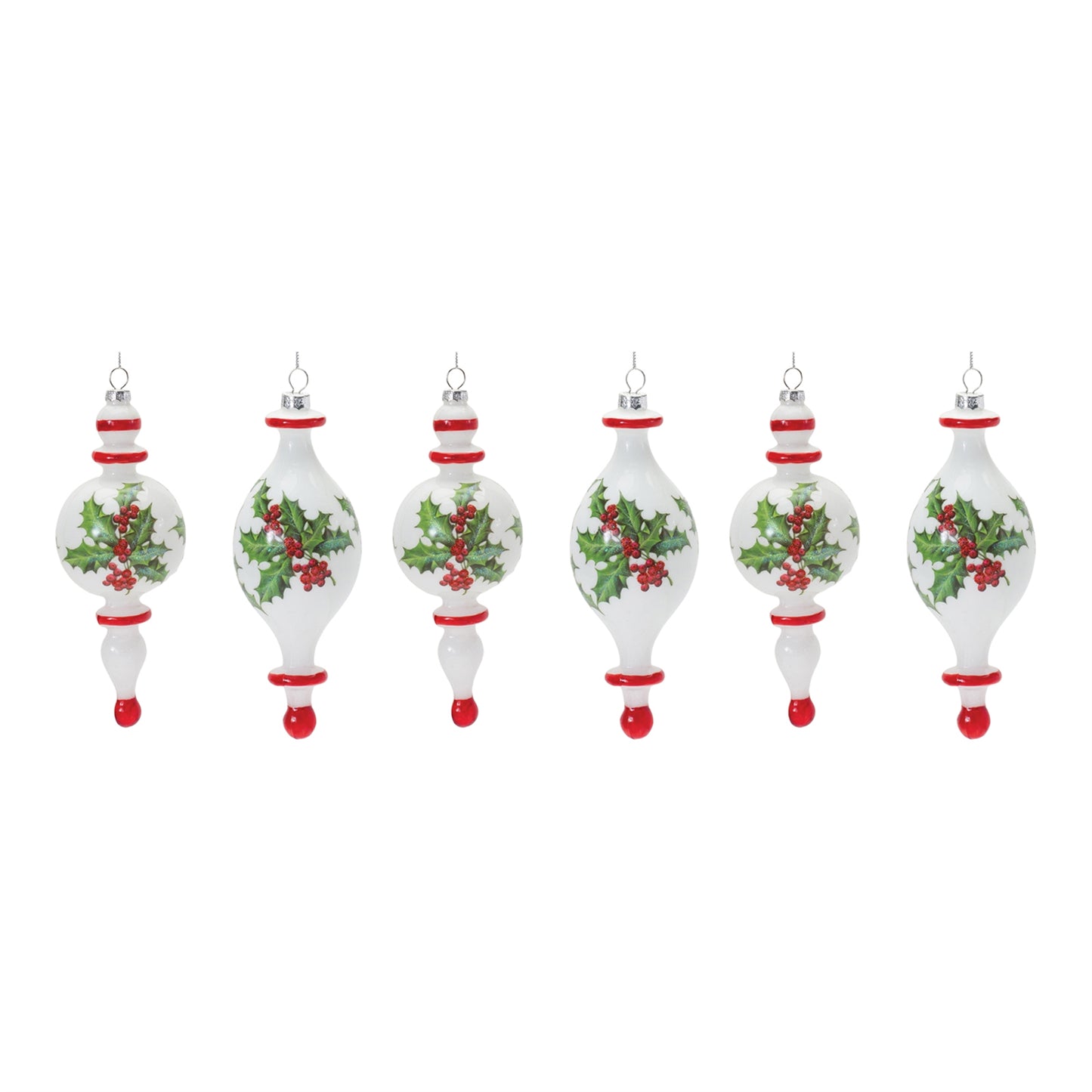 Holly Finial Drop Ornament Set Of 6