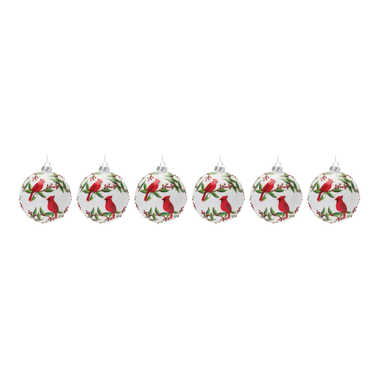 Cardinal Bird Ball Ornament Set Of 6