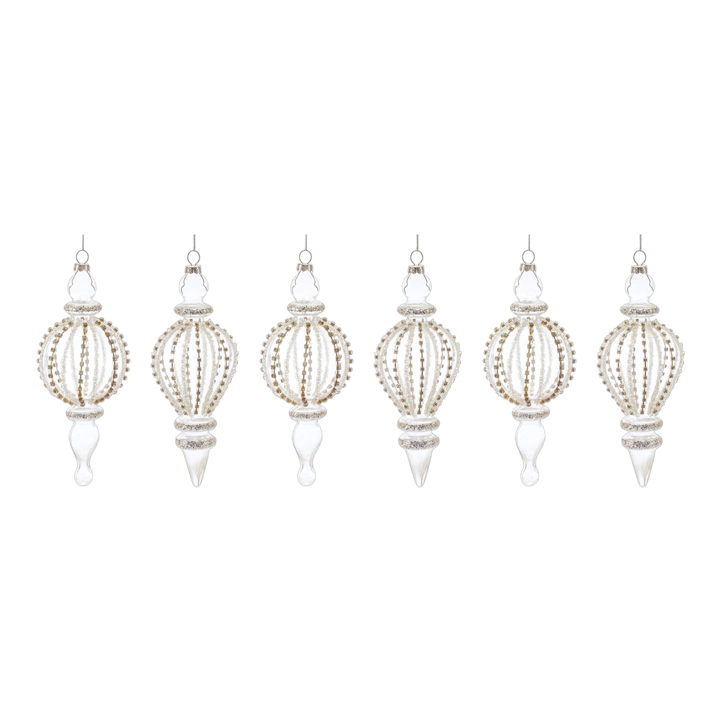 Jeweled Glass Finial Drop Ornament Set Of 6