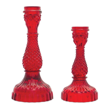 Red Glass Candle Holder Set Of 2