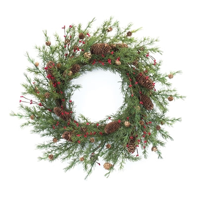 Pine w/Berry & Cone Wreath 26”D Plastic