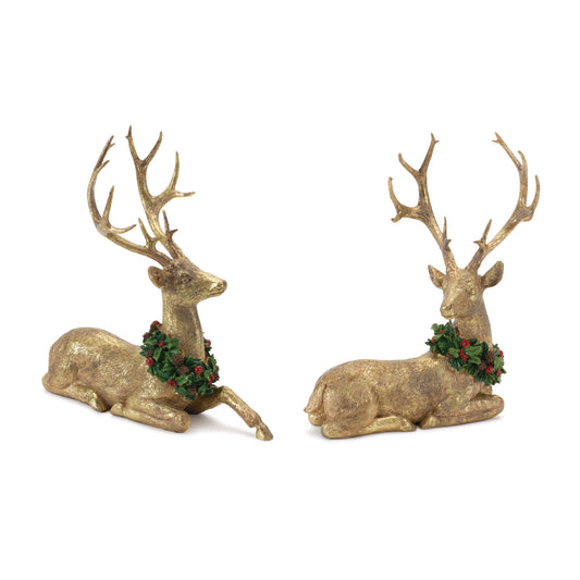 Laying Deer With Wreaths Figures