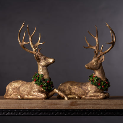 Laying Deer With Wreaths Figures