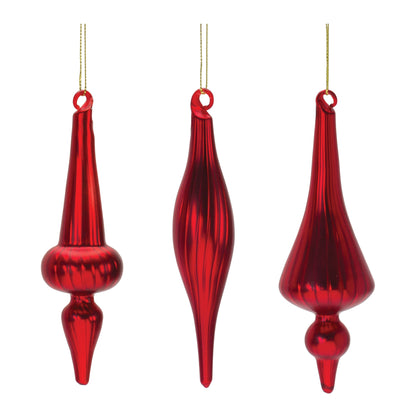 Red Grass Finial Ornament Set Of 12