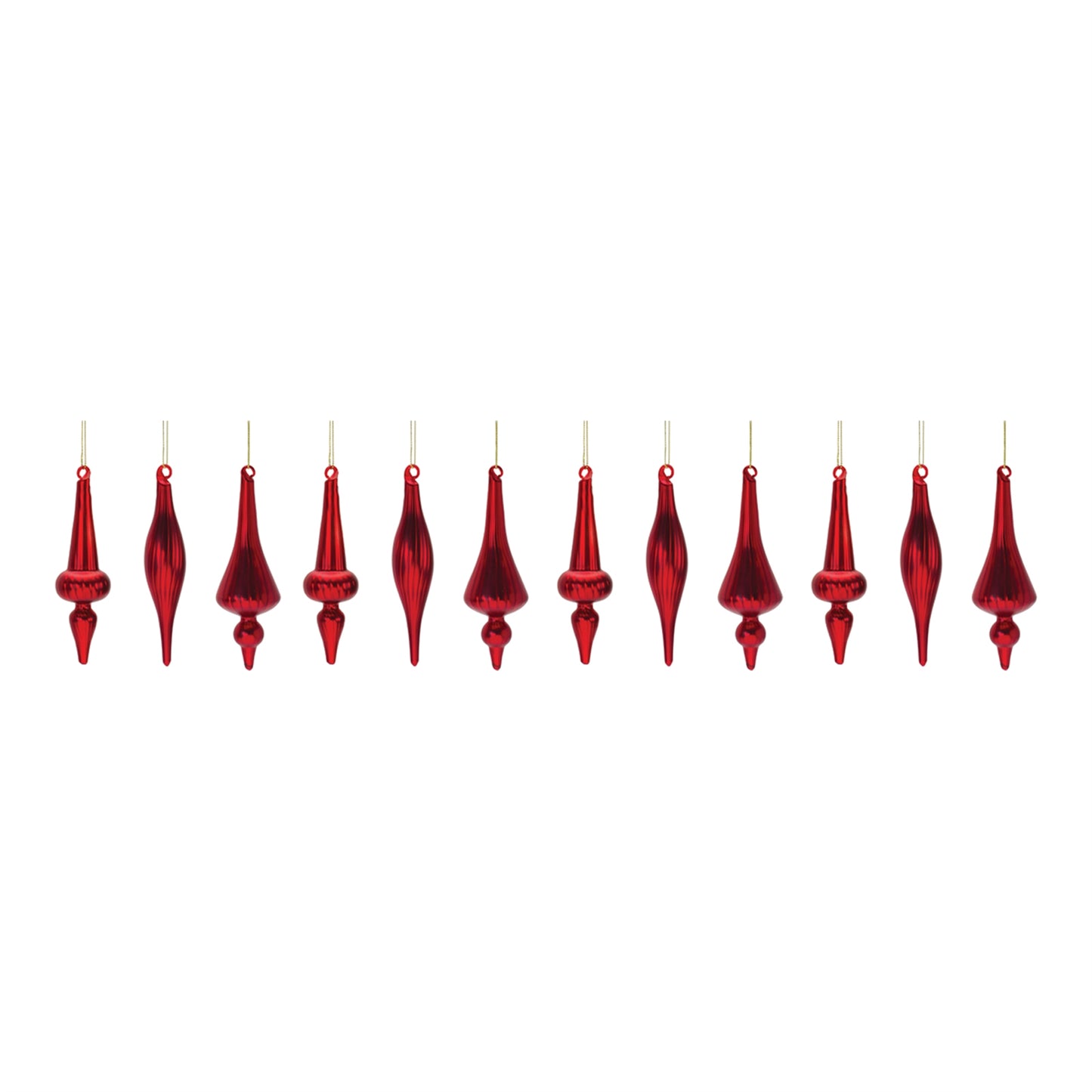 Red Grass Finial Ornament Set Of 12