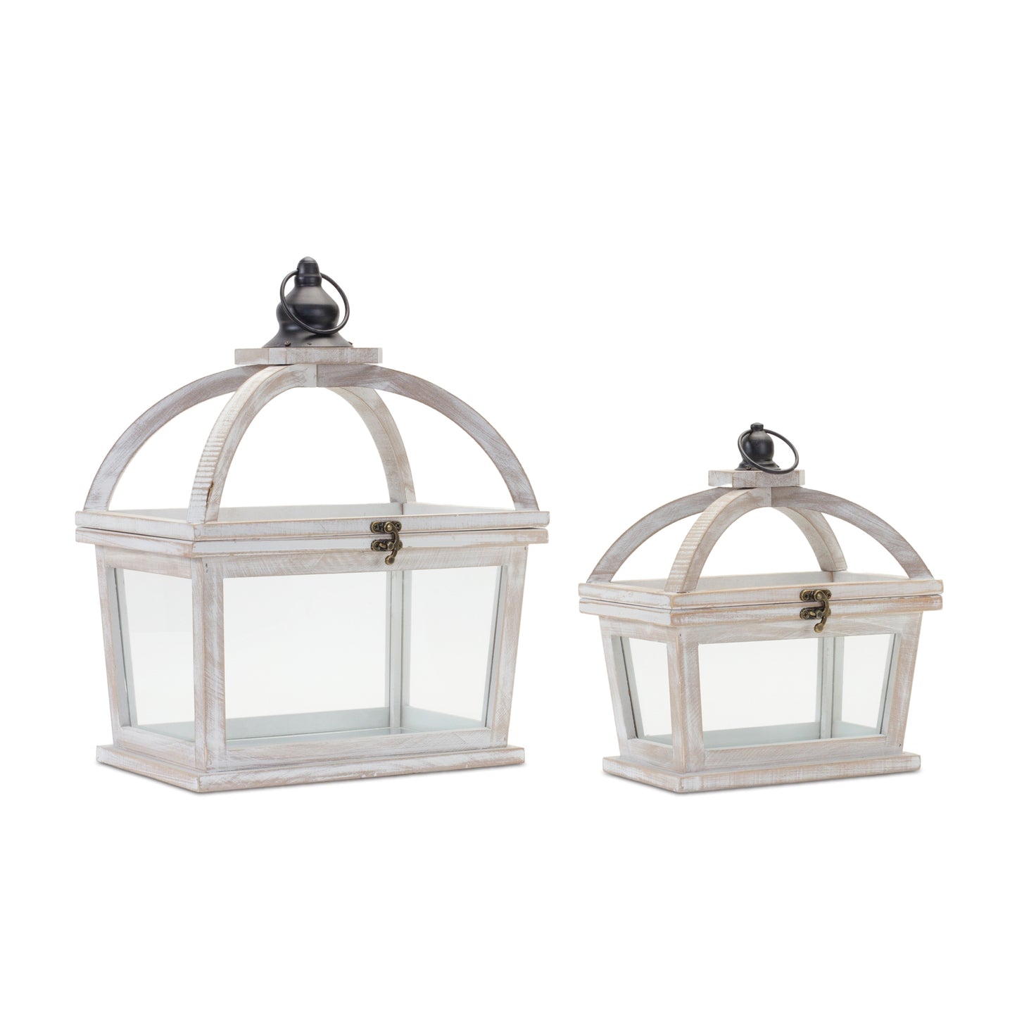 Decorative White Wood Lantern Set Of 2