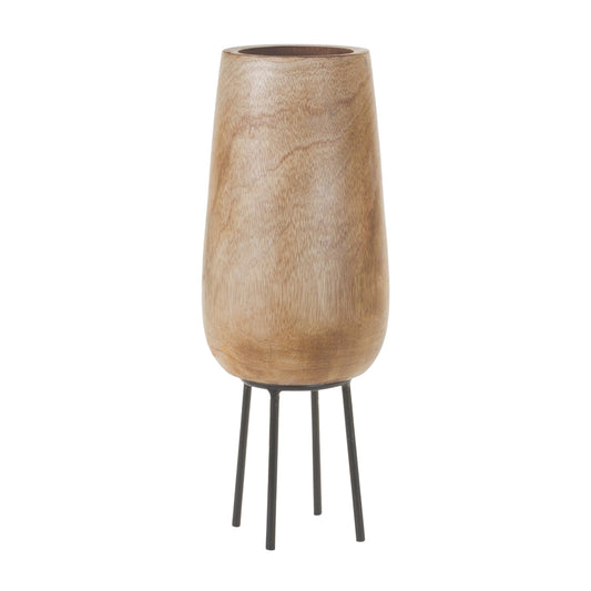 Wooden Vase On Metal Stand