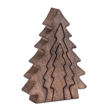 Wood Pine Tree Nesting Display Set of 2