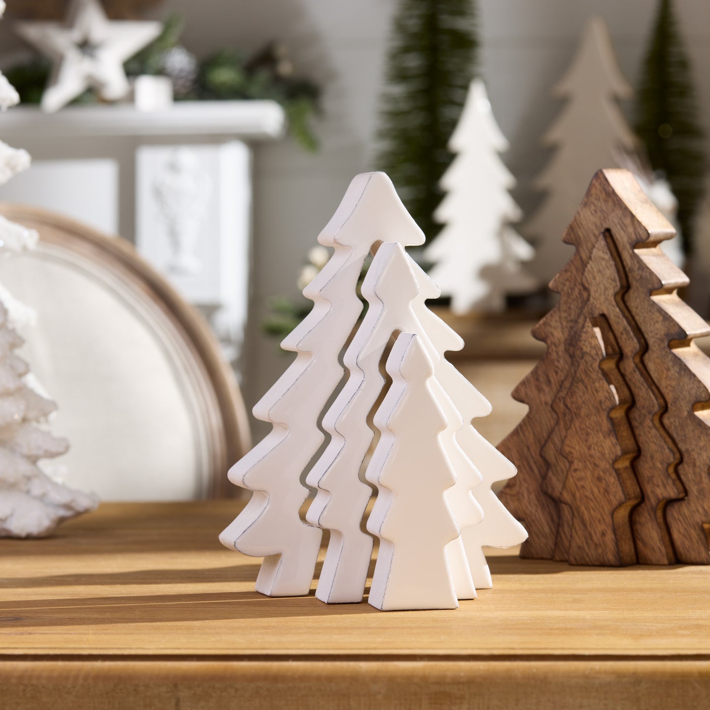 Wood Pine Tree Nesting Display Set of 2