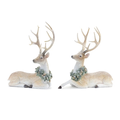 Glittered Deer with Holly Wreath Set of 2