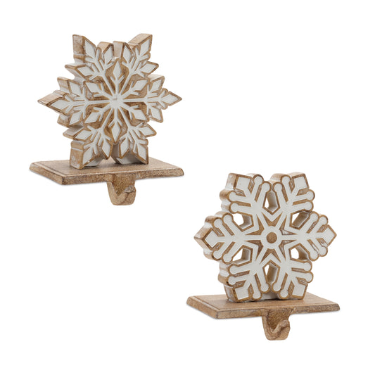 White Washed Snowflake Stocking Holder Set of 2