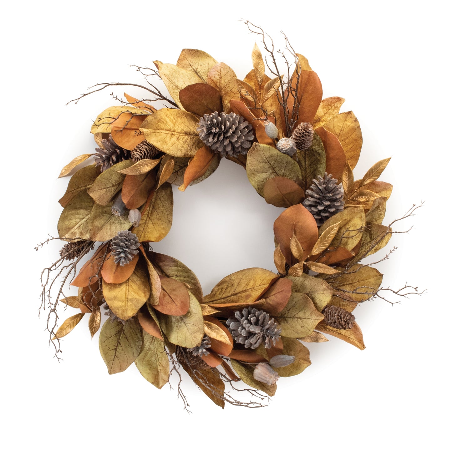 Harvest Magnolia Leaf Twig Wreath 27.75"D