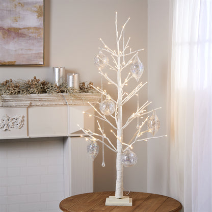 White Glittered LED Twig Tree 48"H