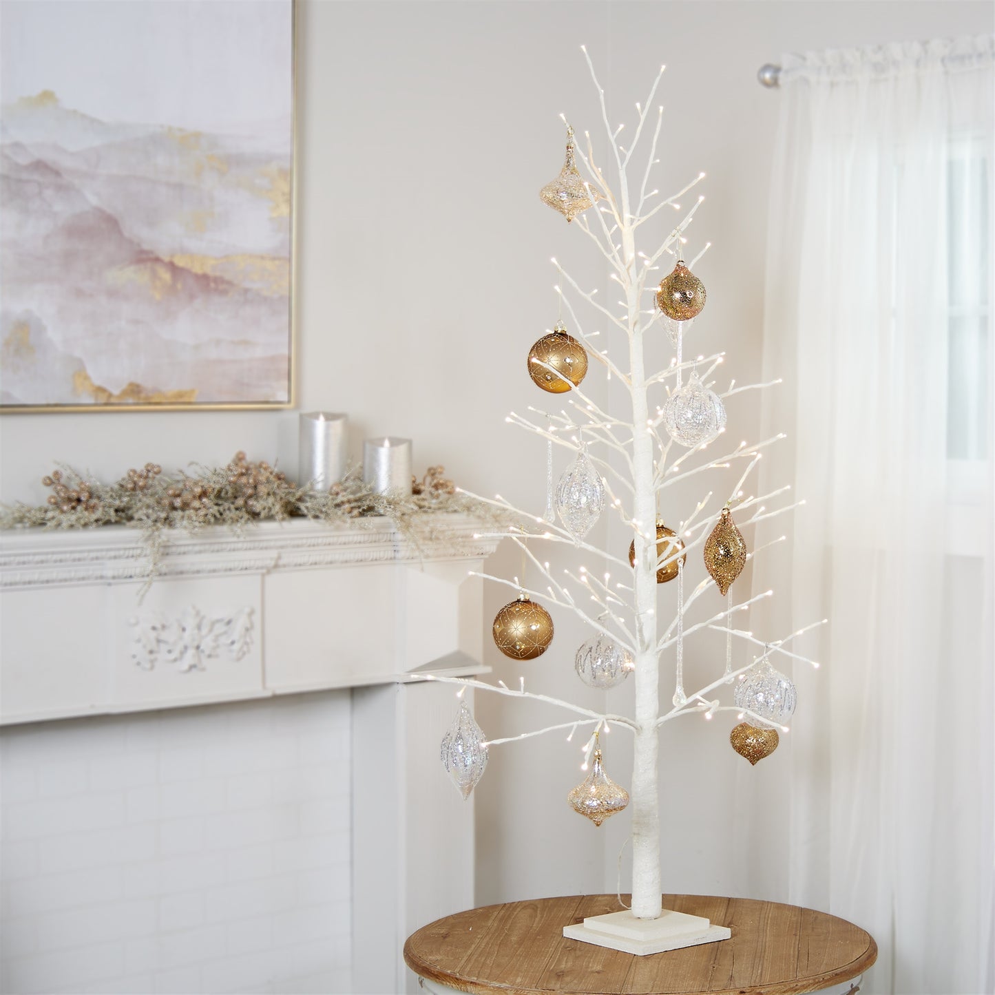 White Glittered LED Twig Tree 60"H