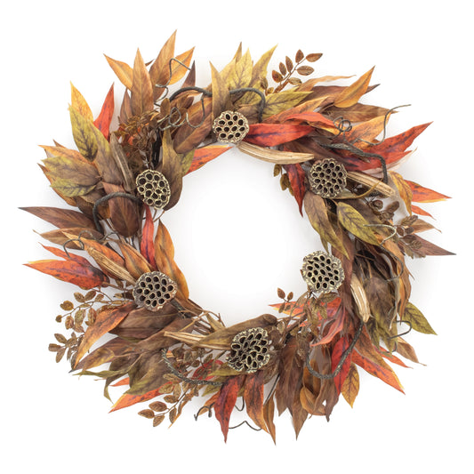 Mixed Fall Foliage Pod Wreath 35"D