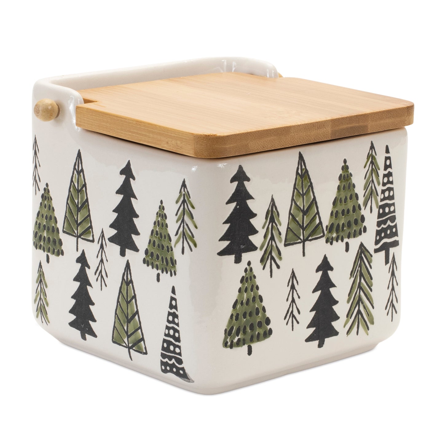 Ceramic Pine Tree Canister with Wood Lid