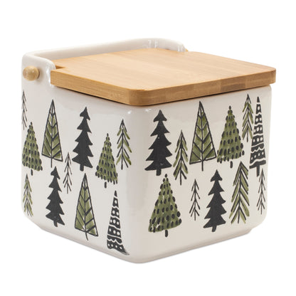 Ceramic Pine Tree Canister with Wood Lid