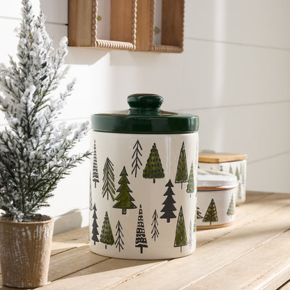 Ceramic Pine Tree Canister With Lid