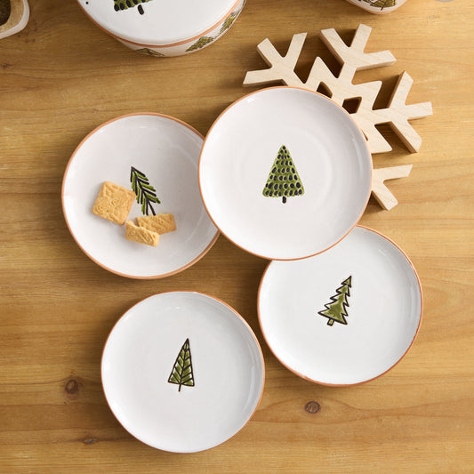 Ceramic Pine Tree Plates Set Of 4