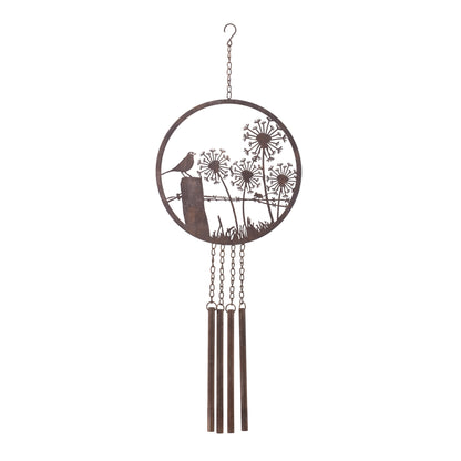 Bronze Metal Bird Dandelion Wind Chime 33"H