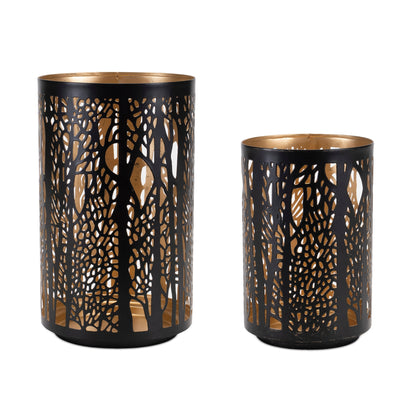 Forest Trees Punched Metal Candle Holder Set Of 2