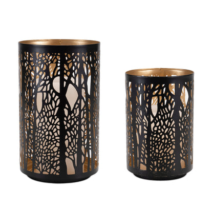 Forest Trees Punched Metal Candle Holder Set Of 2