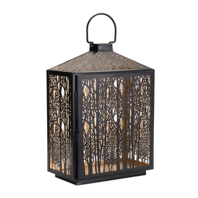 Forest Cut Metal Lantern with Gold Accent 16in Height