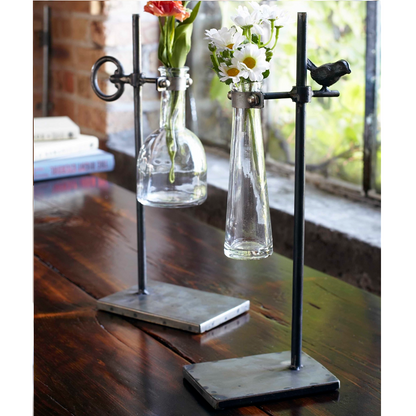 Two Stem Vases With Stand 14", 14.5"