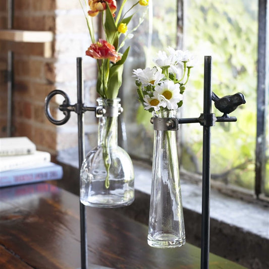 Two Stem Vases With Stand 14", 14.5"