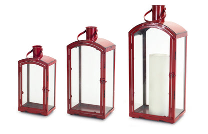 Red Metal Lantern Set