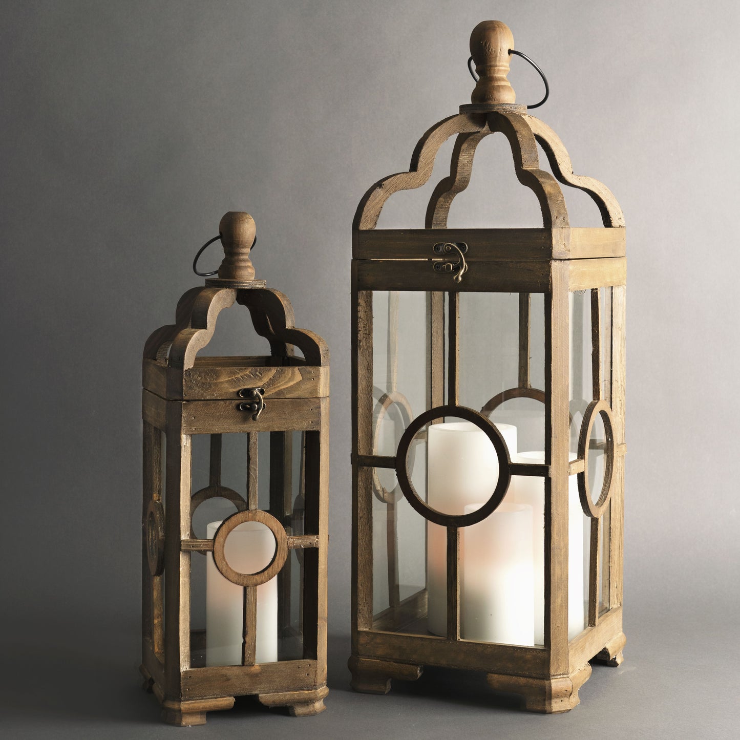 Dark Wood Lantern Set