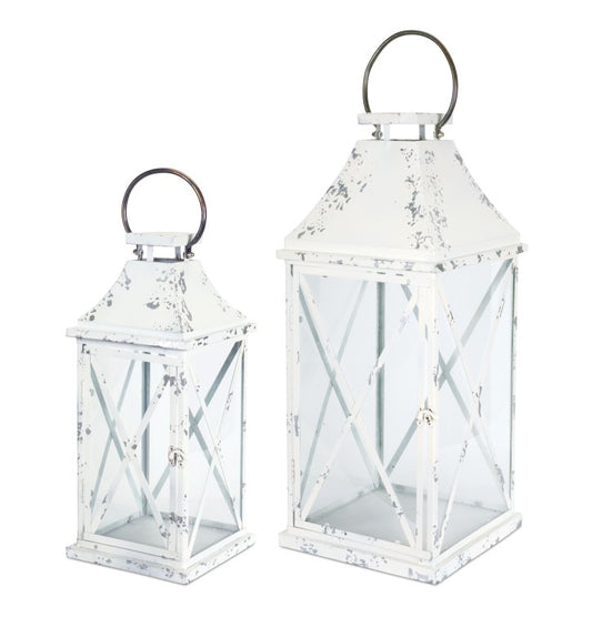 Weathered White Metal Lantern Set